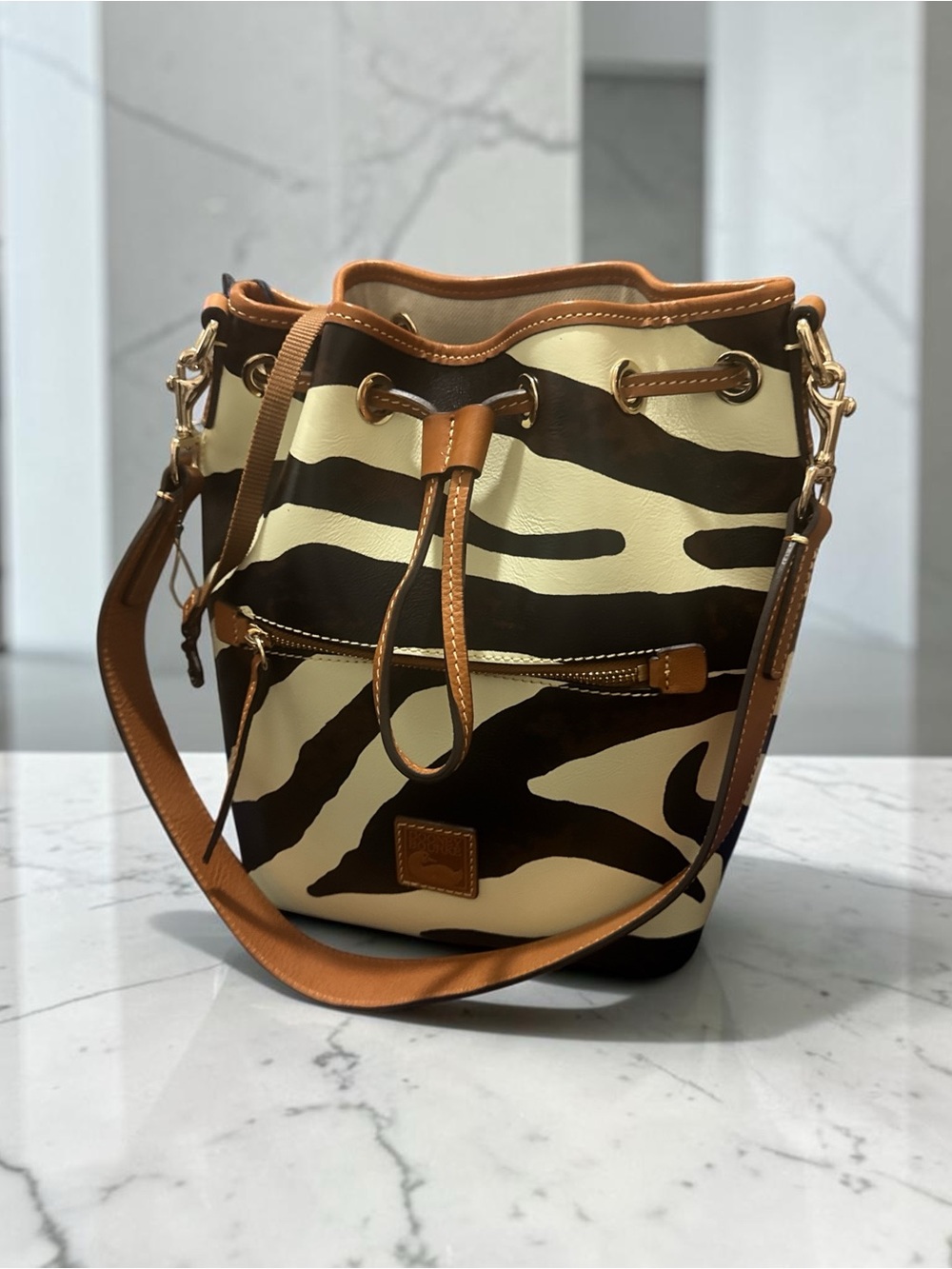 Dooney & Bourke Zebra-Print Drawstring Bucket Bag